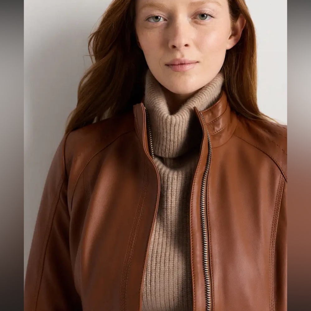 Quince Women 100% Leather
Stand-Collar Jacket Dark
Cognac Brown M - Picture 9 of 12